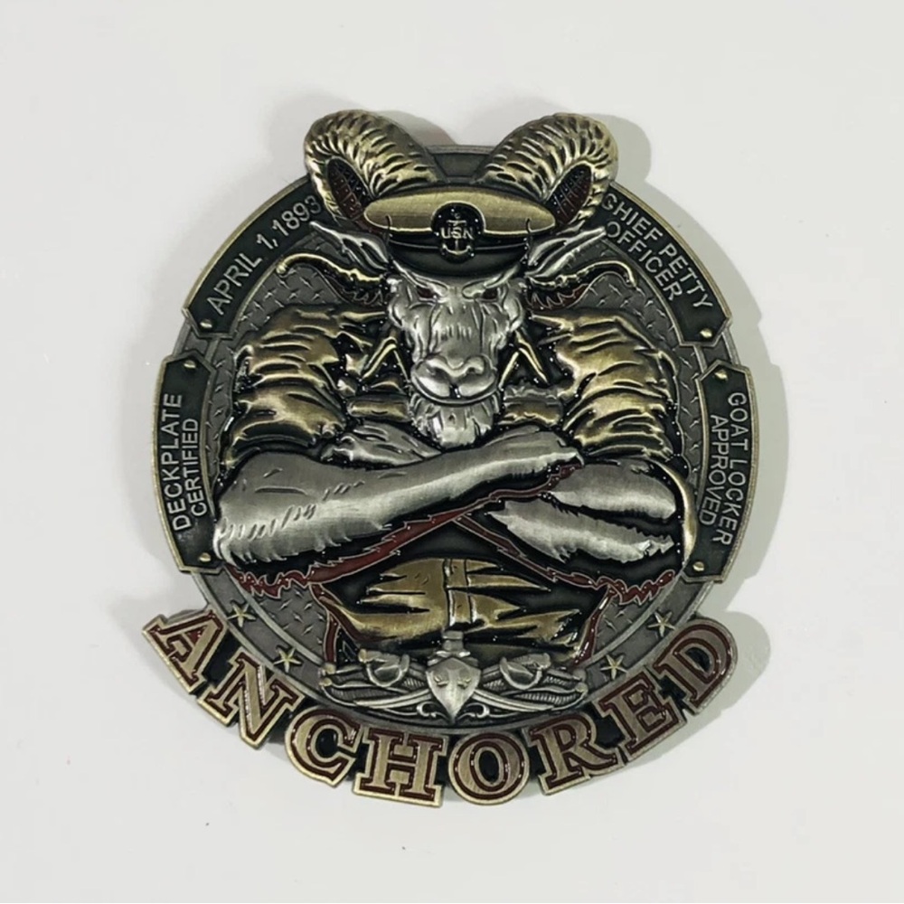U.S. Navy ANCHORED Goat Locker Chief CPO Military Seals NSW Mess Challenge Coin